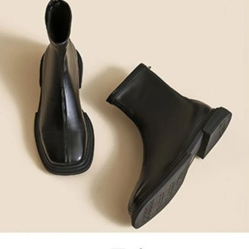 

Mid Heel Motorcycle Boots Women's Mid-tube Sleeve Shoes Square Toe Rear Zipper Flat Fashion New