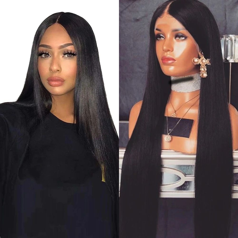 

FANXITION Long Synthetic Wig Natural Color Straight Lace Front Wigs For Women Pre Plucked With Natural Hairline Resistant Fiber
