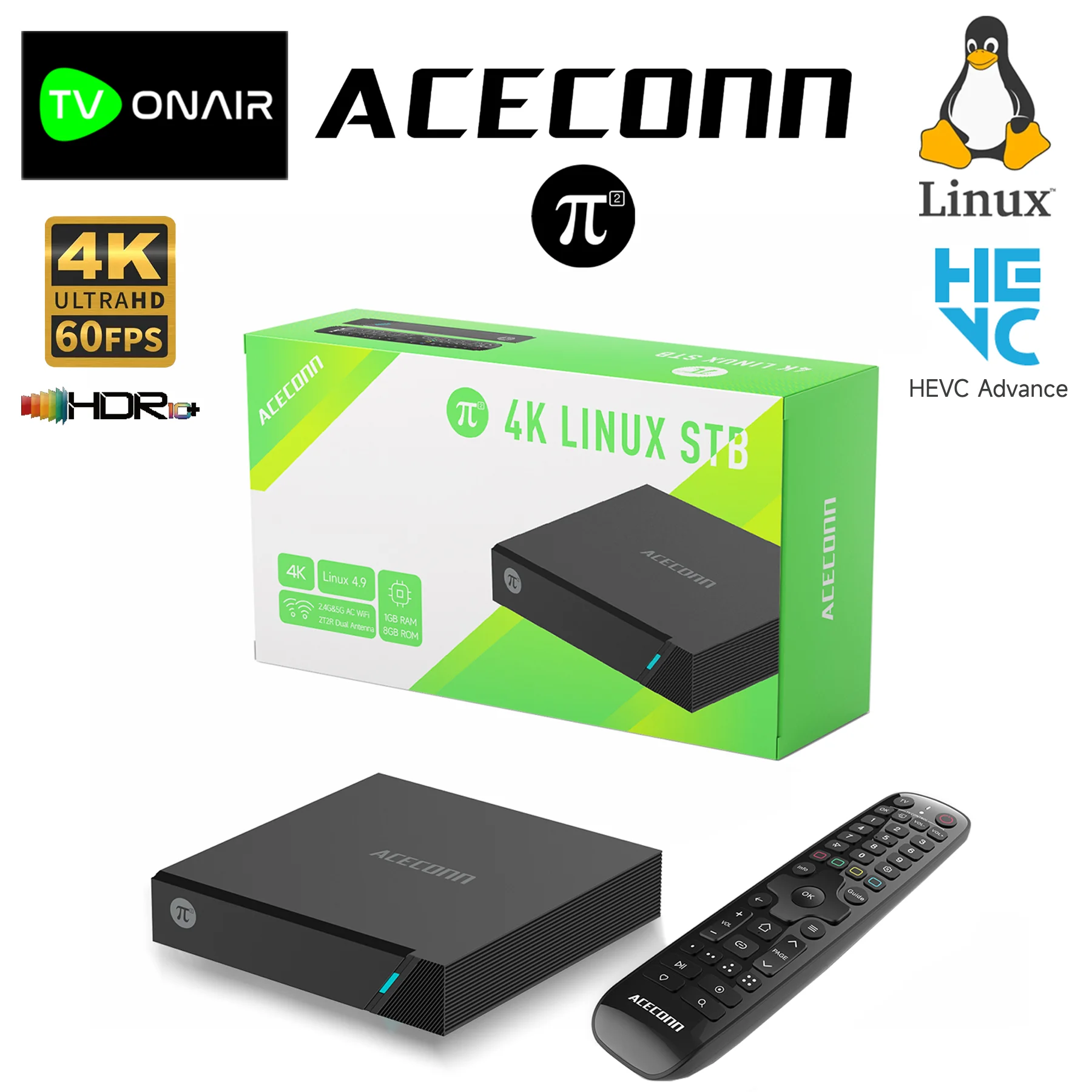 Фото ACECONN Pi2 π2 потоковая передача Linux iptv коробки 4K HD TVONAIR STB-плеер OTA Dual WiFi BT Поддержка премиум-класса с дистанционным управлением TV Box №1