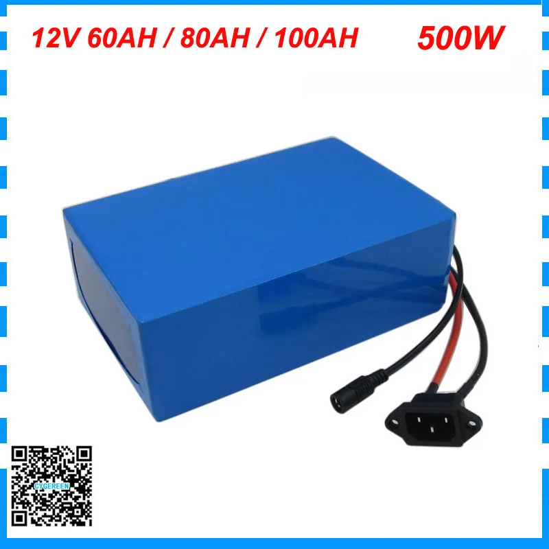 

500W 12V 60AH 80AH 100AH Lithium ion 18650 Battery Pack 50A BMS 12 Volt 3S Ebike Solar Energy UPS Batterie 12.6V 5A Charger