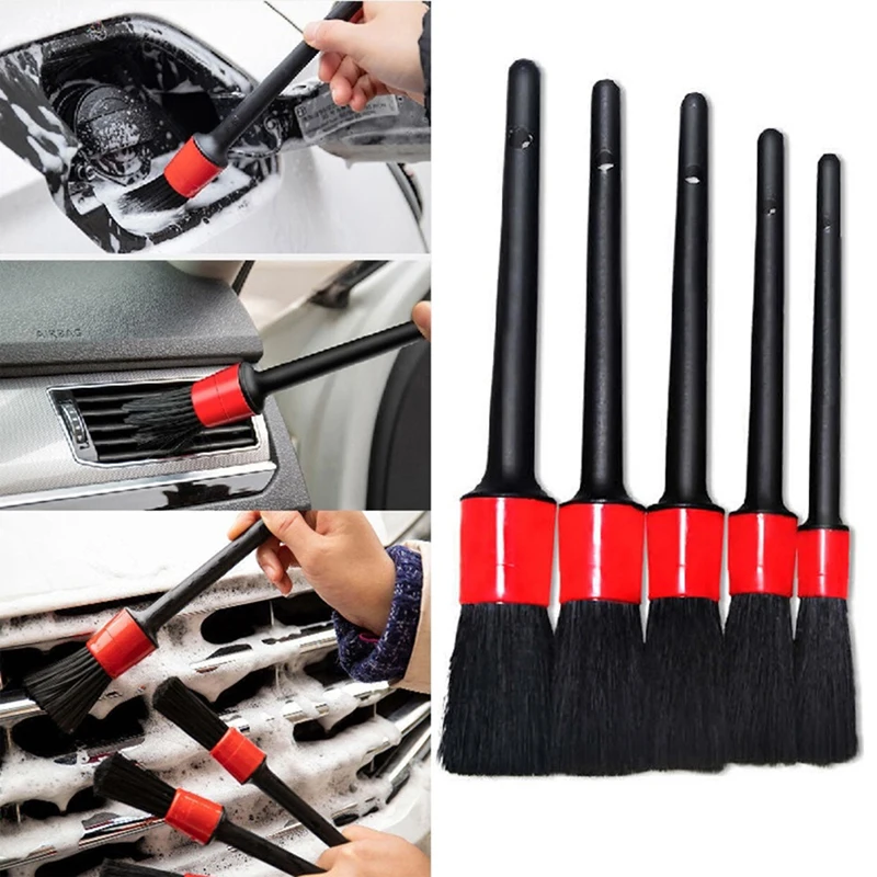 

5PCS Car Brushes Car Detailing Brush Set Long Soft Bristle For Car Cleaning Detailing Brush Dashboard Air Outlet Wheel Brush
