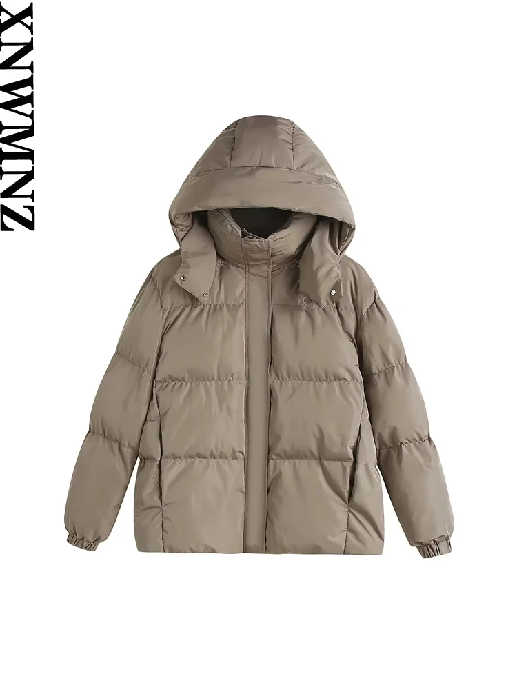XNWMNZ Women Fashion High-quality Winter Thicken Warm Hooded Padded Jacket Coat Vintage Long Sleeve Zip Female Outerwear Parks