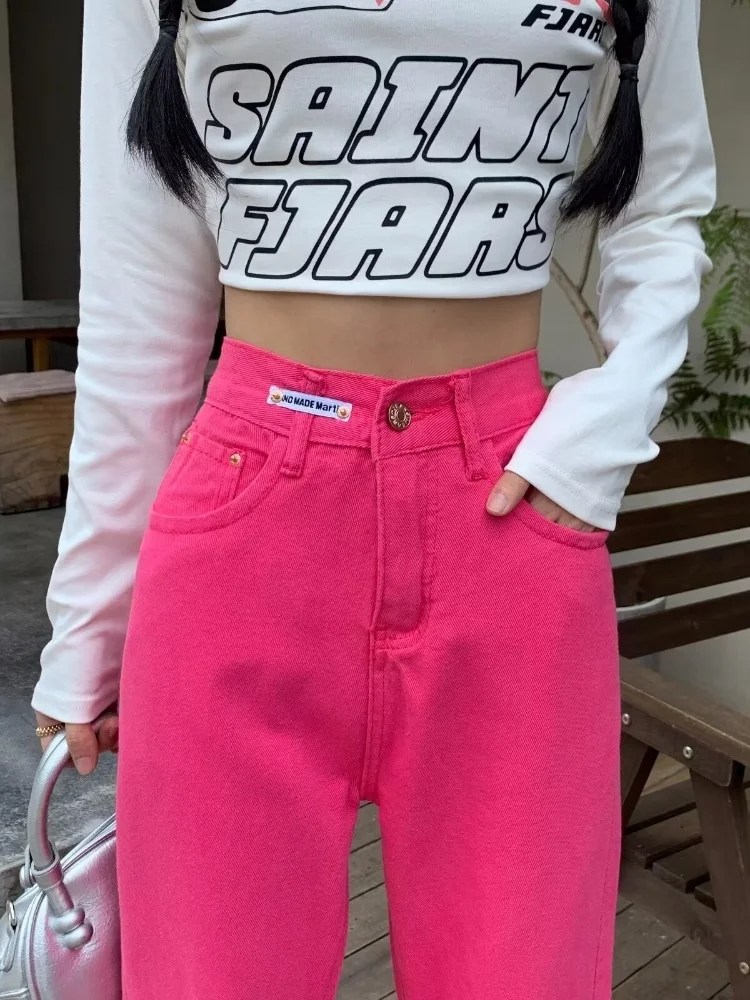 2024 Ropa Y2K модные розово-красные корейские повседневные узкие джинсы для женщин