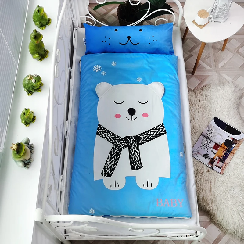 

Baby Sleeping Bag Boys Girls 100% Cotton + Soft Flannel Fleece 75*150cm Mothercare Kids Body Cover Home Decor Blue Bear Cartoon