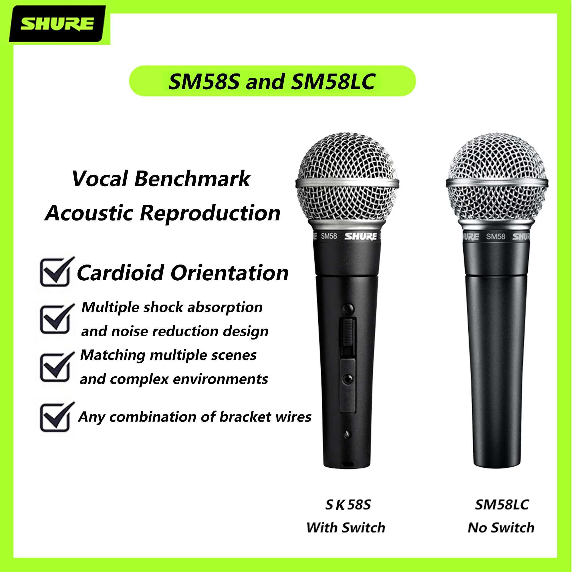 

Shure SM58 LC SK With Switch Super-heart-shaped Microphone for Stage and Studio Single-element Dynamic Microphones