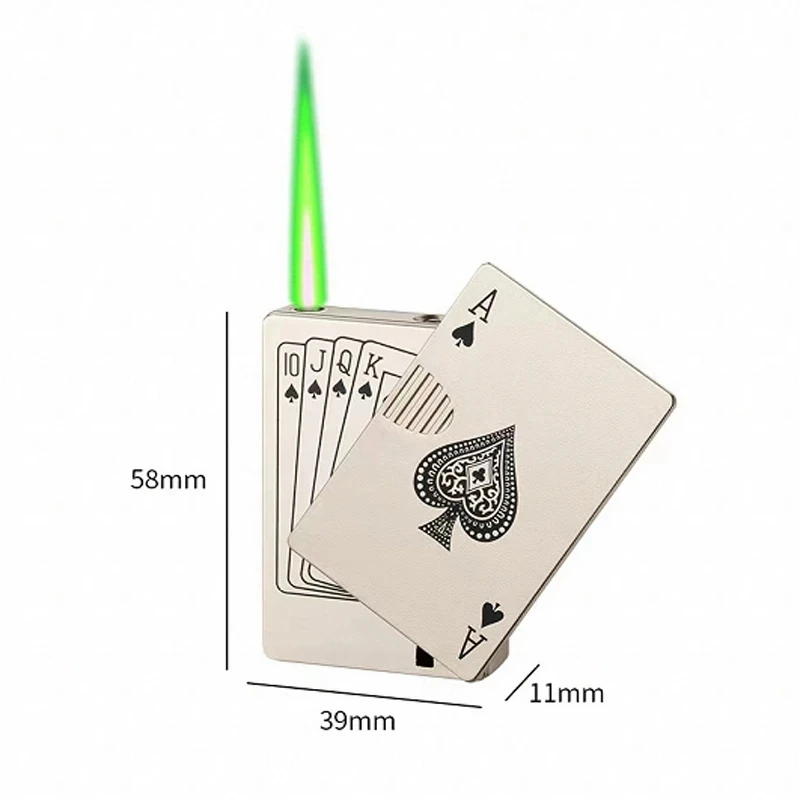New Metal Playing Card Jet Poker Lighter Unusual Torch Turbo Butane Gas Lighter Creative Windproof Outdoor Lighter Cool and Fun images - 6