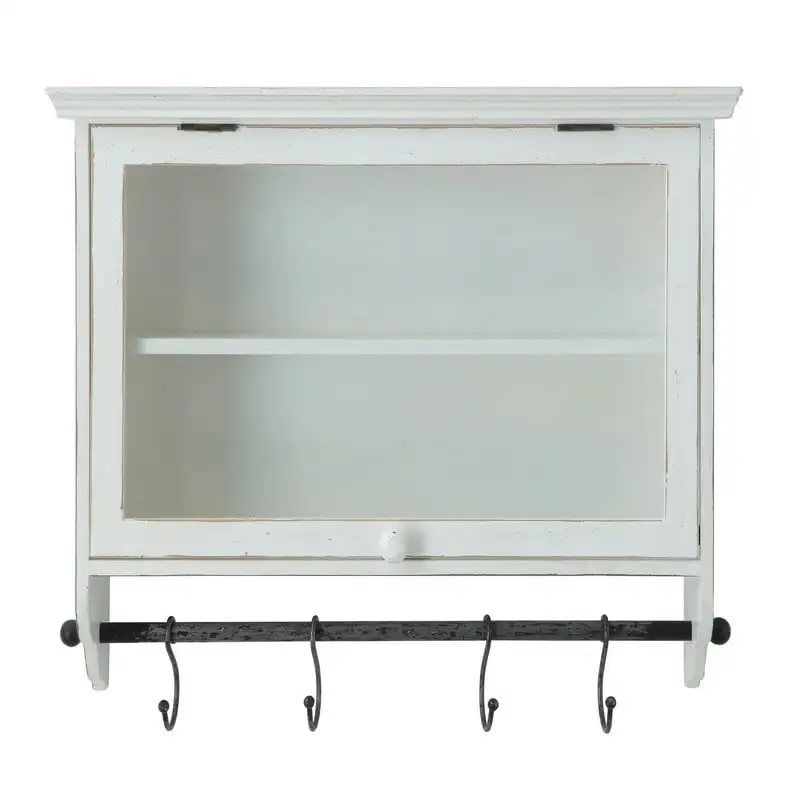 

and Glass Wall Cabinet with 5 Hooks, 24.5" x 6.75" x 19.25", Ivory