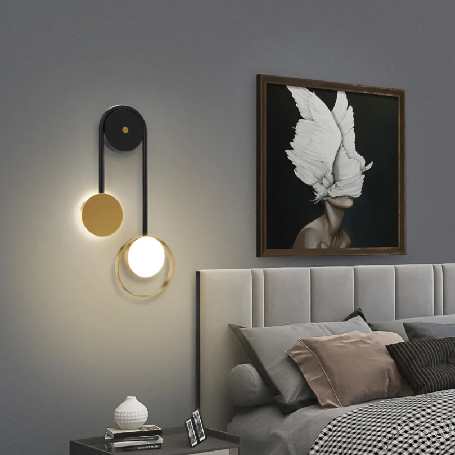 

Nordic Golden Circle Wall Lamp LED Aluminum Atmosphere Light Bedroom Living Room Aisle Background Sconce Villa Decor Wall Light