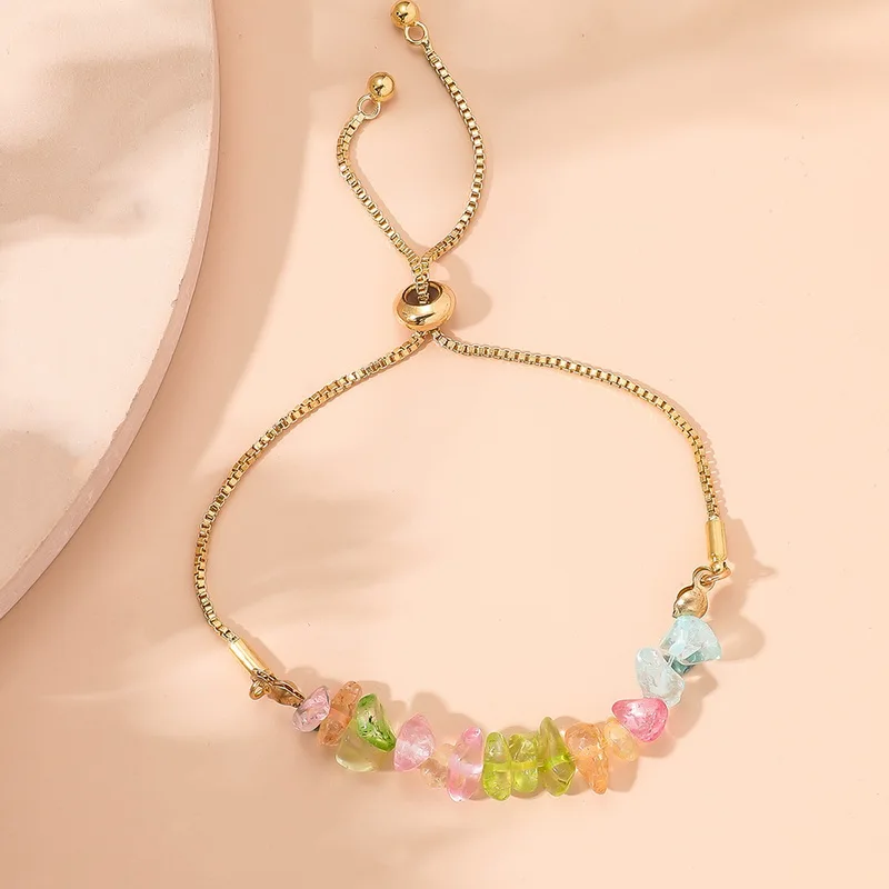 

Fashion Simple Natural Gravel Pull Color Bracelet Women Girl Summer Adjustable Beach Bracelets Factory Wholesale
