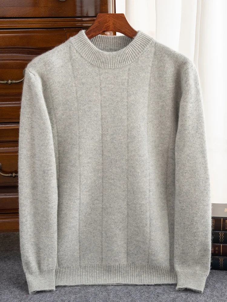 Мужской кашемировый свитер на зиму с ложным воротником плотный теплый 100% вязаный