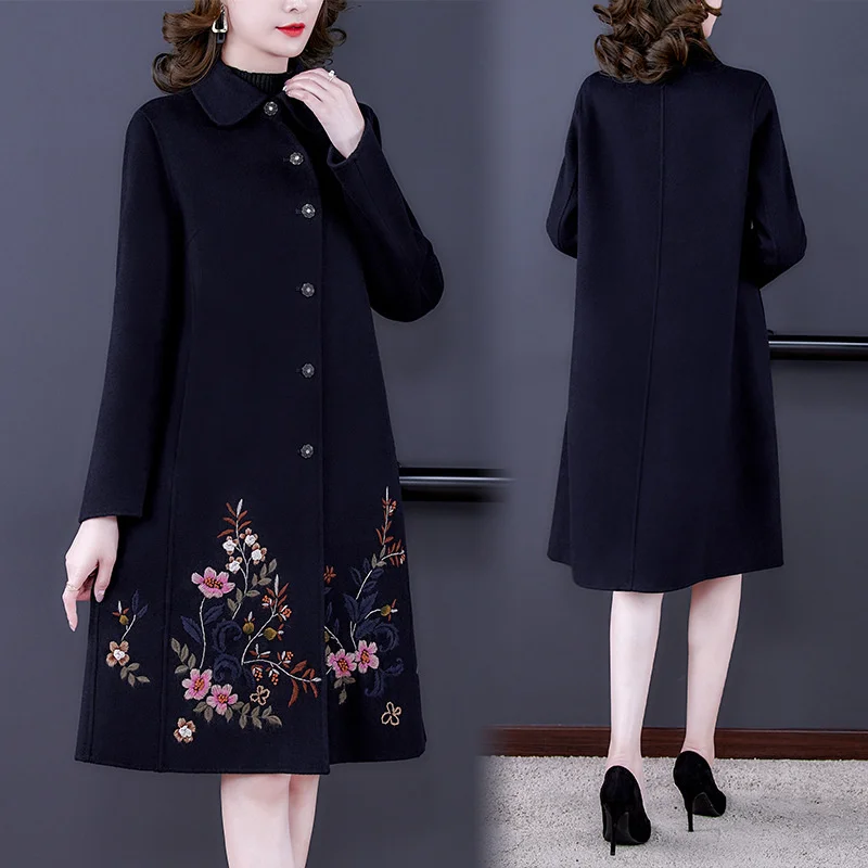 Женское шерстяное пальто средней длины элегантное винтажное дизайнерское с