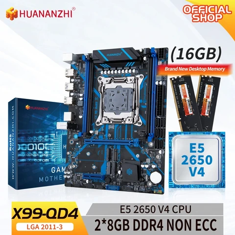 Материнская плата HUANANZHI X99 QD4 LGA 2011-3 XEON X99 с Intel E5 2650 V4 с 2*8G DDR4