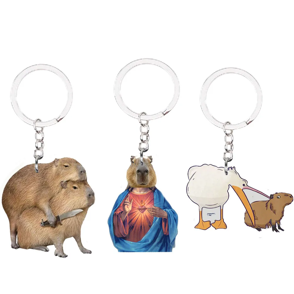

New Funny Capybara Acrylic Keychain KeyRing Cute Cartoon Animal Capybaras Popular for Bag Pendant Aaccessories Gift