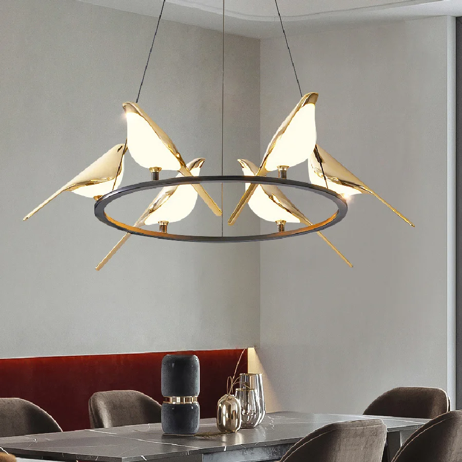 

Deyidn Modern Magpie Bird Chandelier Steel Pipe Creative Hanging Light For Living Dining Room Bedroom Bar Cafe LED Pendant Lamp