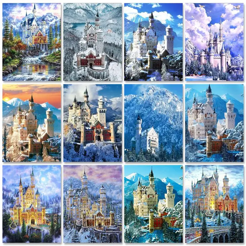 

RUOPOTY DIY Full Square Drill Diamond Embroidery Castle Rhinestone Kit Handicraft Mosaic Landscape Home decoration Hobby
