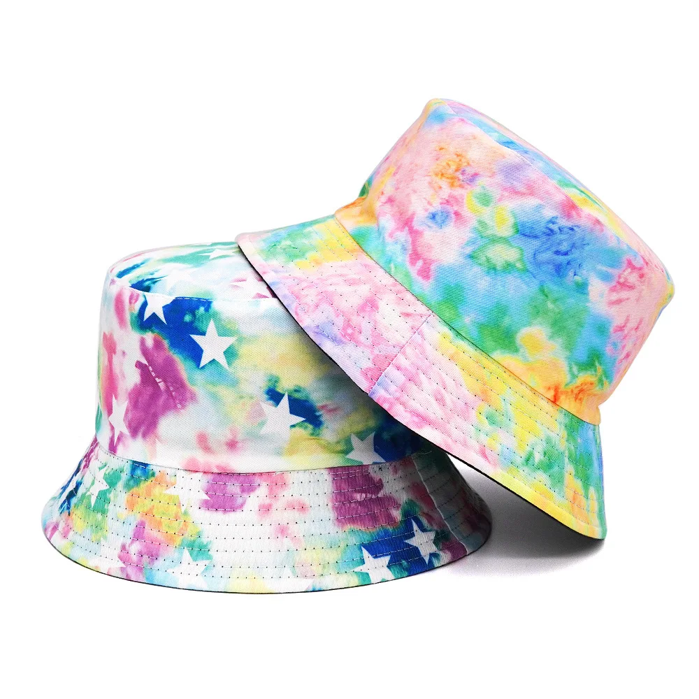 

2022 Unisex Reversible Bucket Hat Star Printed Sun Hats Fisherman Caps Outdoor Sunscreen Cap Summer Beach