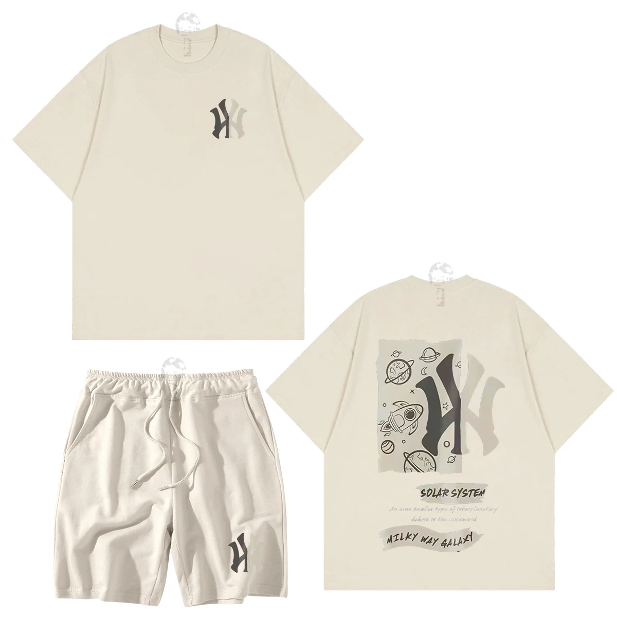 Summer Men's Sports T-shirt Shorts 2-piece Set Cotton High-quality Fashion Tide Brand Pattern Printed Ioose Men's Street Casual