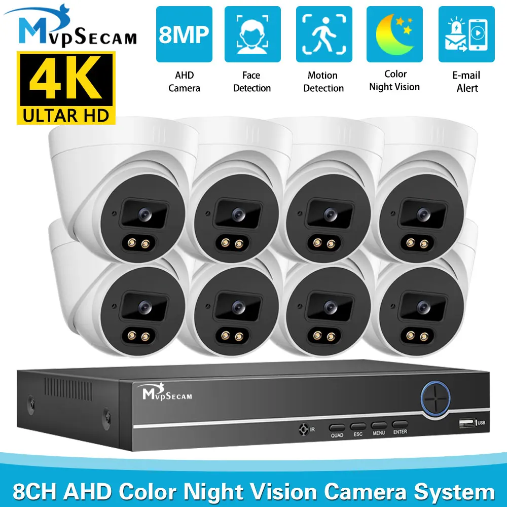 

HD 8MP 4K AHD Security Camera System BNC 8-Channel DVR Kit Face Detection Camera Metal Bullet Waterproof Video Surveillance Set