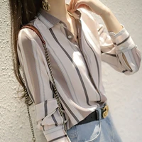 fashion lapel striped loose chiffon shirt plus size 2022 spring office lady commute womens clothing casual button blouse female