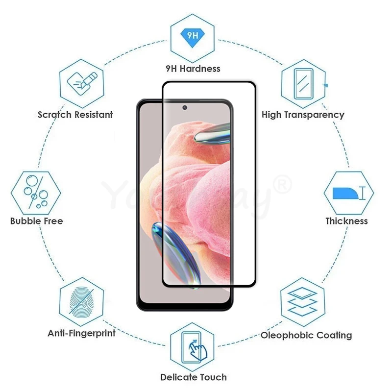 4Pcs Glass For Xiaomi Redmi Note 12 Tempered Glass For Redmi Note 12 Pro Plus 12 Turbo Glass Full Cover Screen Protector Film