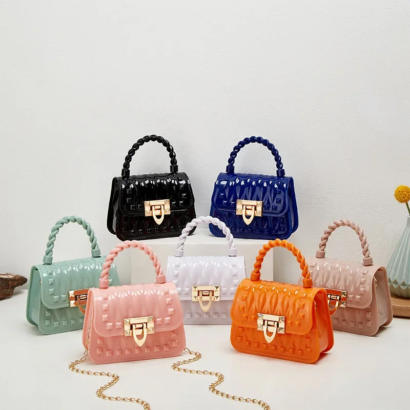 

New Lock Chain PVC Portable Mini Jelly Bag Rivet One Shoulder Crossbody Lipstick Small Bag Bags for Women Handbags