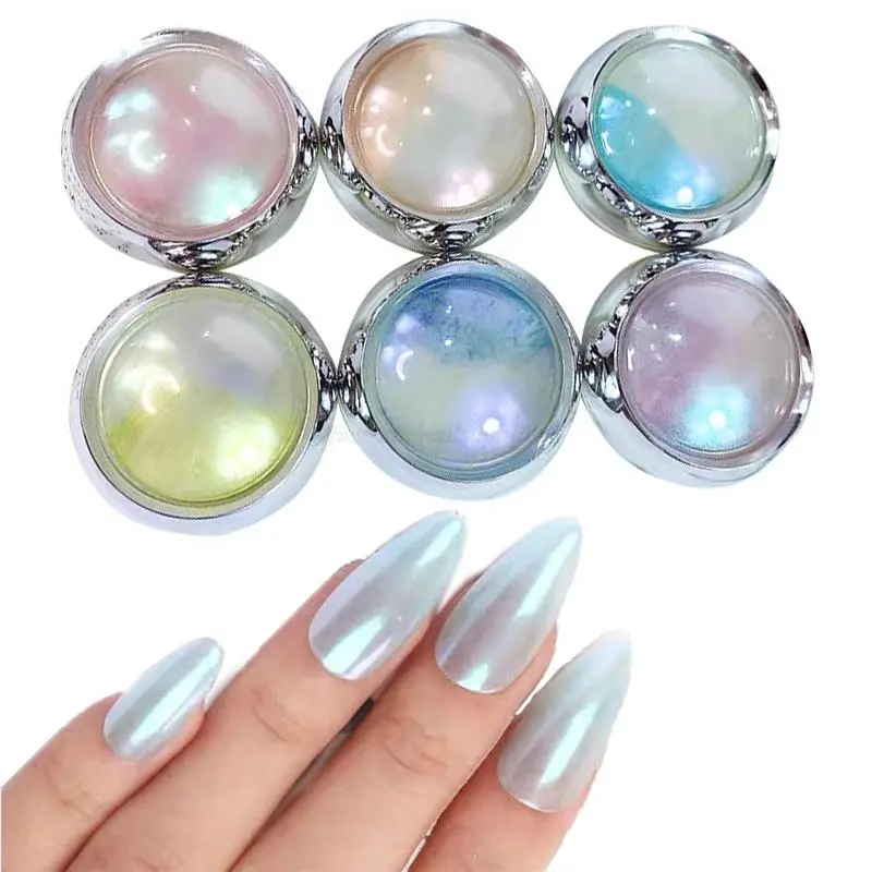 

6pcs/Set Jelly Neon Rainbow Holographic Chameleon Powder Aurora Effect Iridescent Pigment Glitter Fine Nail Art Glitter Dust