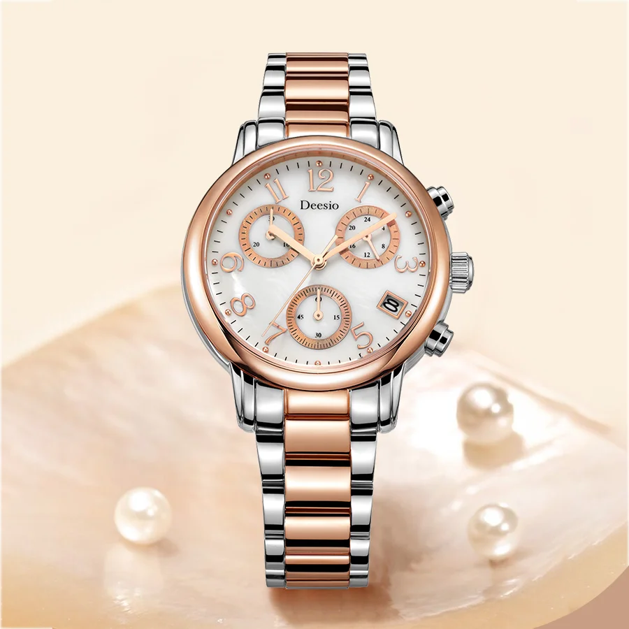 Женские кварцевые часы с календарем водонепроницаемые