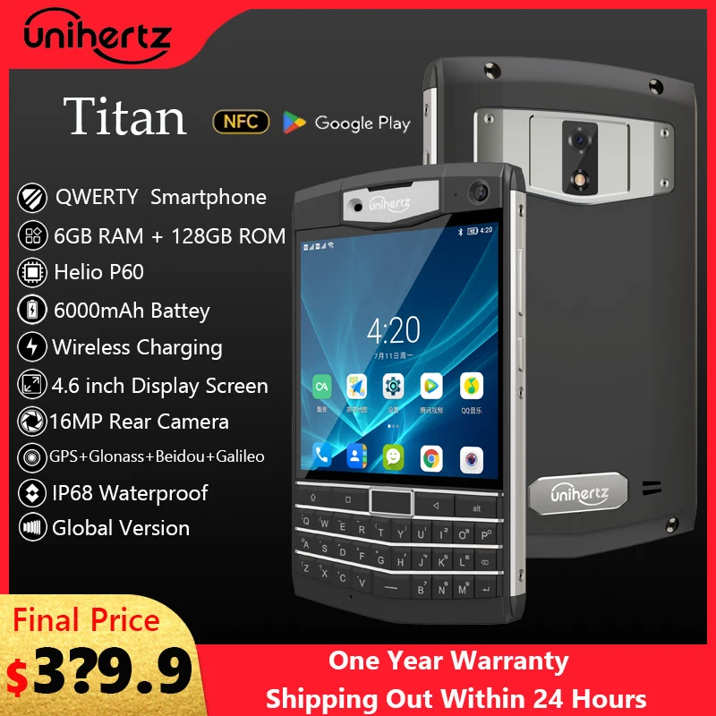 Unihertz Titan Android 10 Rugged Smartphone 6GB 128GB Octa Core Waterproof 6000mAh Battery Wireless Charging 16MP 4.6
