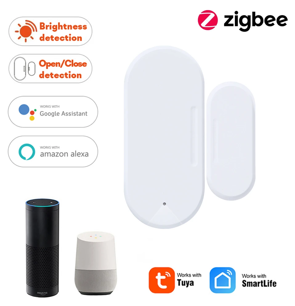 Датчик окон и дверей Tuya Zigbee 3,0 со встроенным индикатором яркости