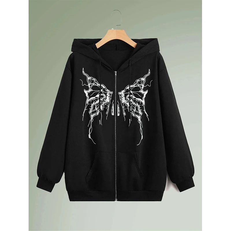 

Butterfly Print Zip Up Hoodie streetwear sweatshirt clothes vintage coat size Long Sleeve jacket sweater club jersey hoody top