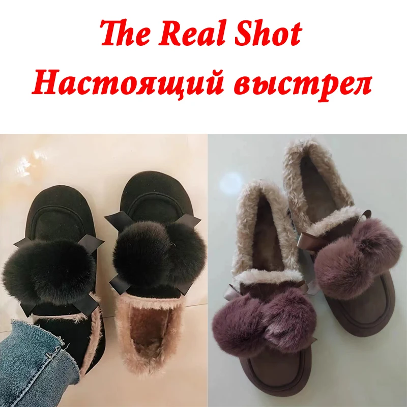 2022 Winter Fluffy Moccasin Faux Suede Fuzzy Flats Slip On House Plush Shoes Women Flock Loafers Casual Soft Faux Fur Slippers