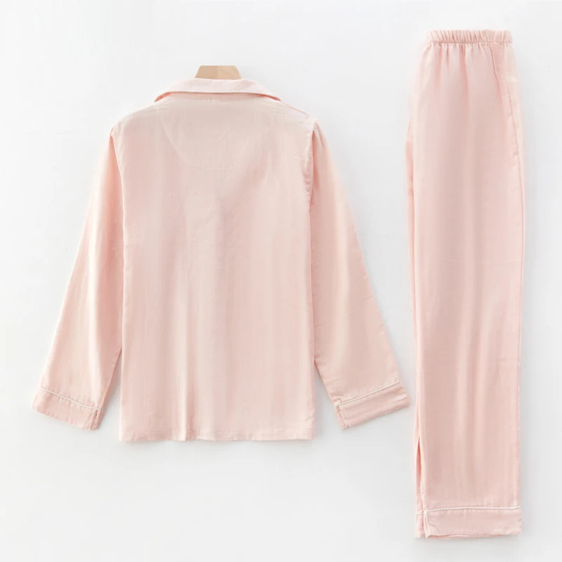 2022 New Spring Summer 100% Cotton Gauze Pajamas Set Men Unisex Homewear High Quality Full Sleeve Night Sleep Pants Sets