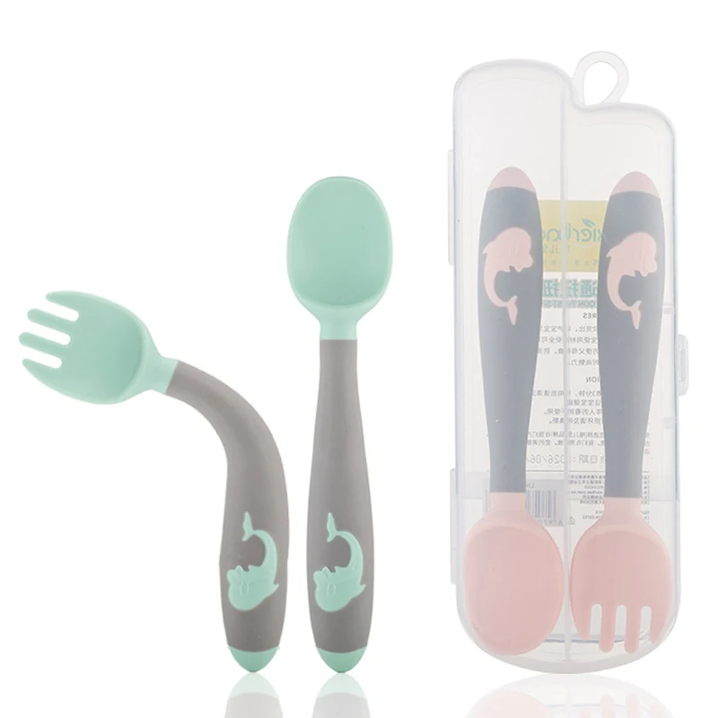 

Children's Twist Fork Spoon Combination Set Baby Cartoon Twist Fork Spoon Combination Send Storage Box