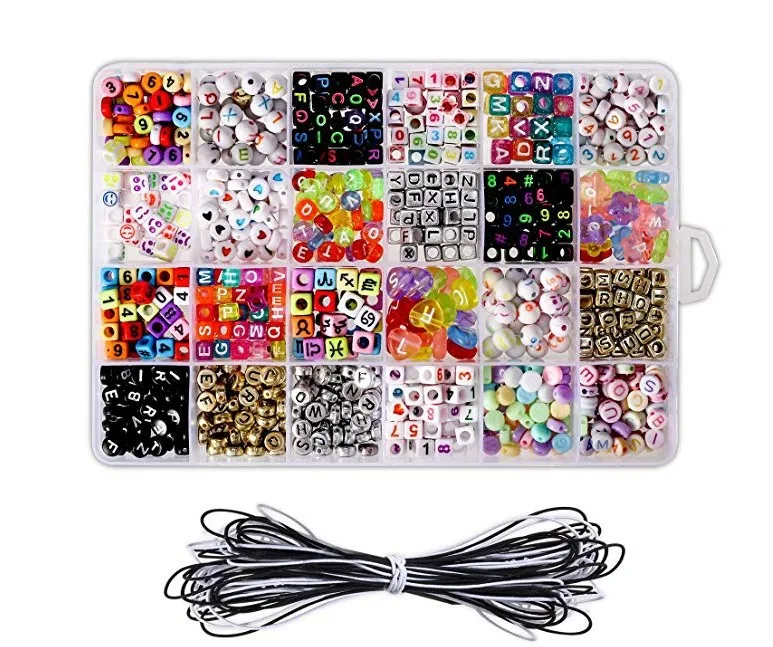 

Alphabet Letter Beads Multicolor Beads Kit with Cube Black Letter Beads Jewelry Supplies Making Connector Set Jewelry Findings