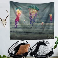 marine life tapestry wall hanging cloth jellyfish poster wall art vintage decorative banner flag canvas painting wall sticker
