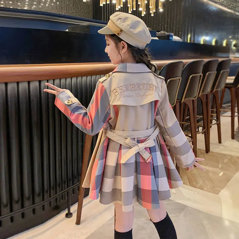 Autumn Winter Girls Trench Coat Teenage Long Sleeve Trench Jacket  Double Breasted Belted Windbreaker Kids Cute Coat For 2-12Y