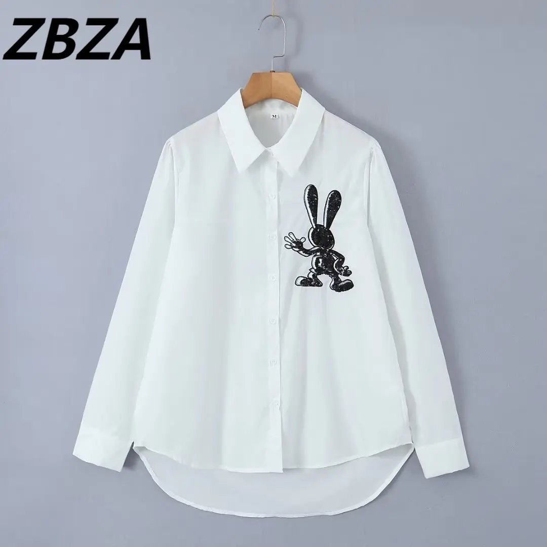 

ZBZA женские новые модные летние блузки с принтом пайетками винтажные женские рубашки с длинным рукавом на пуговицах шикарные топы 2023