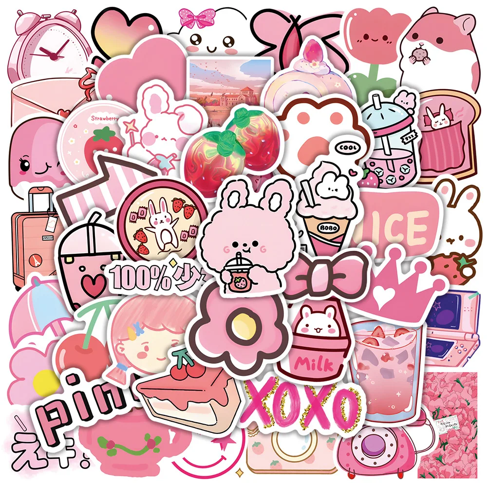 

10/50PCS VSCO Cute Pink Style Cartoon Stickers DIY Car Bike Travel Luggage Laptop Classic Toy Graffiti Sticker Decal for Kids