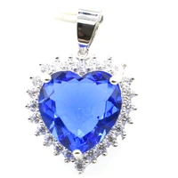 28x20mm big heart shape gemstone 20x20mm rich blue violet tanzanite white cz silver pendant