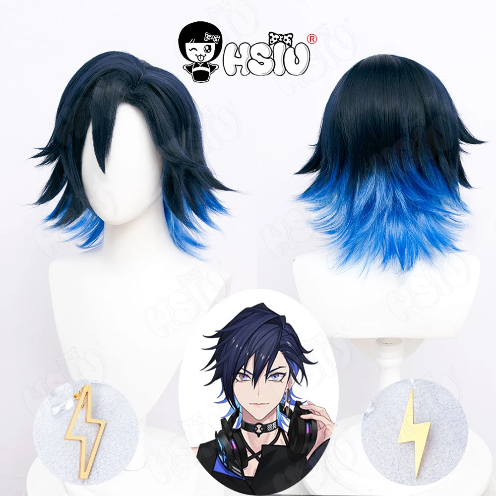 

Yugo Asuma Cosplay Wig Vtuber Noctyx Cosplay Wig HSIU Blue Gradient Synthetic Short Hair+Free Wig Cap VTuber Wig