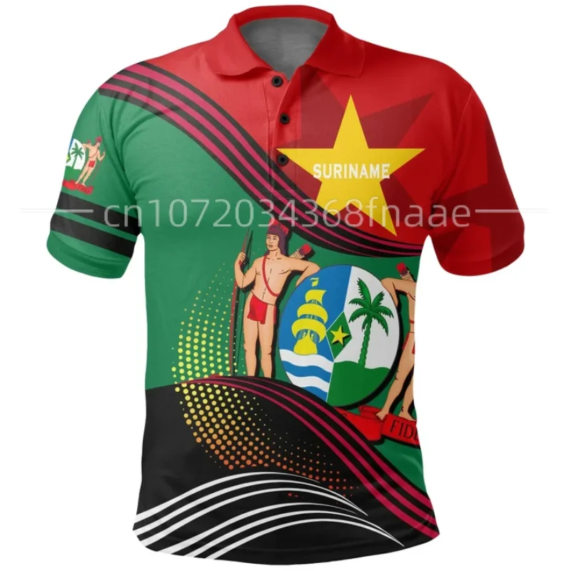 

New Men's Polo Shirt Suriname Flag 3DPrint Summer Casual Fun Polo Shirt T-shirt Short Sleeve