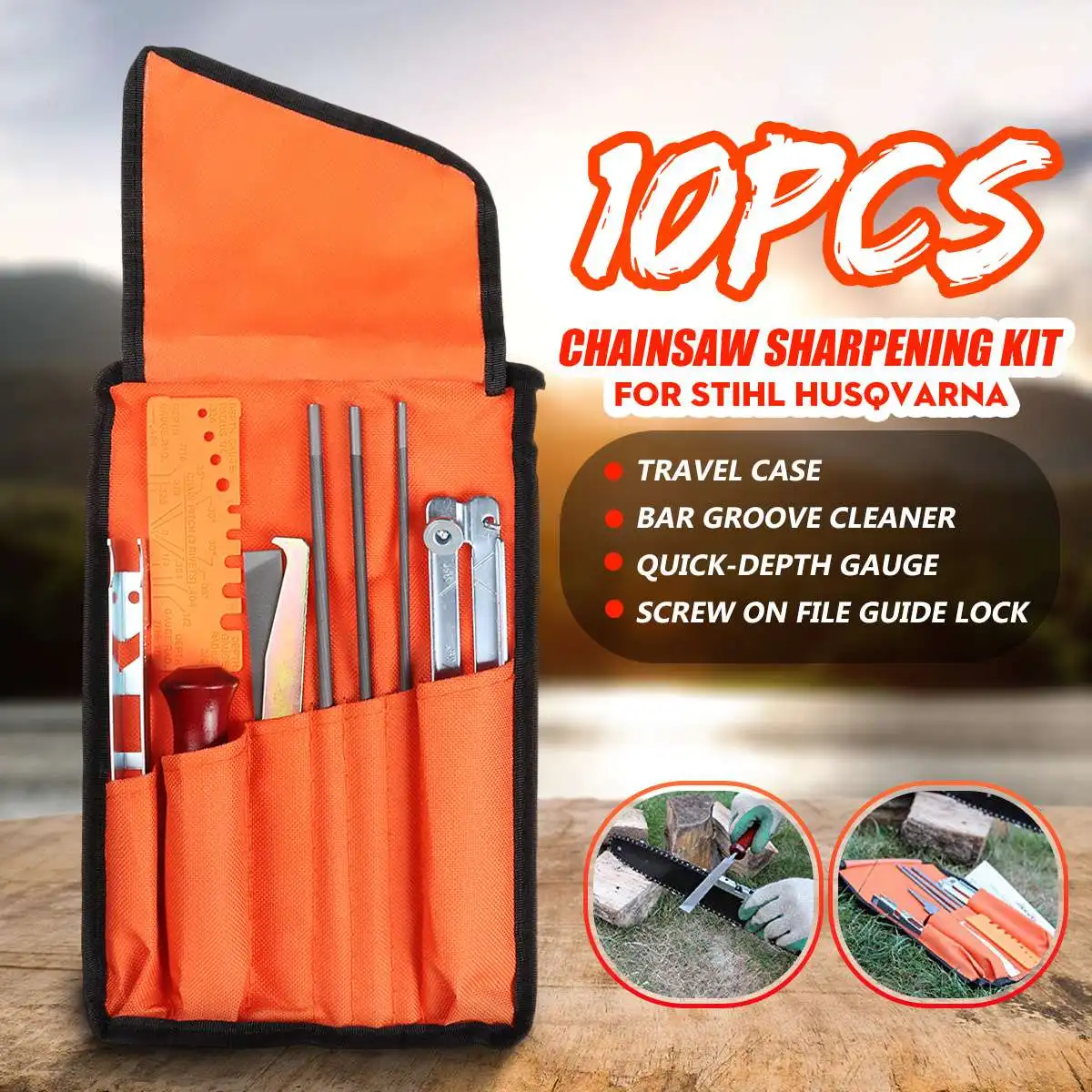

10Pcs Chainsaw Sharpening File Filing Kit Chain Sharpener Saw Files Tool Bag