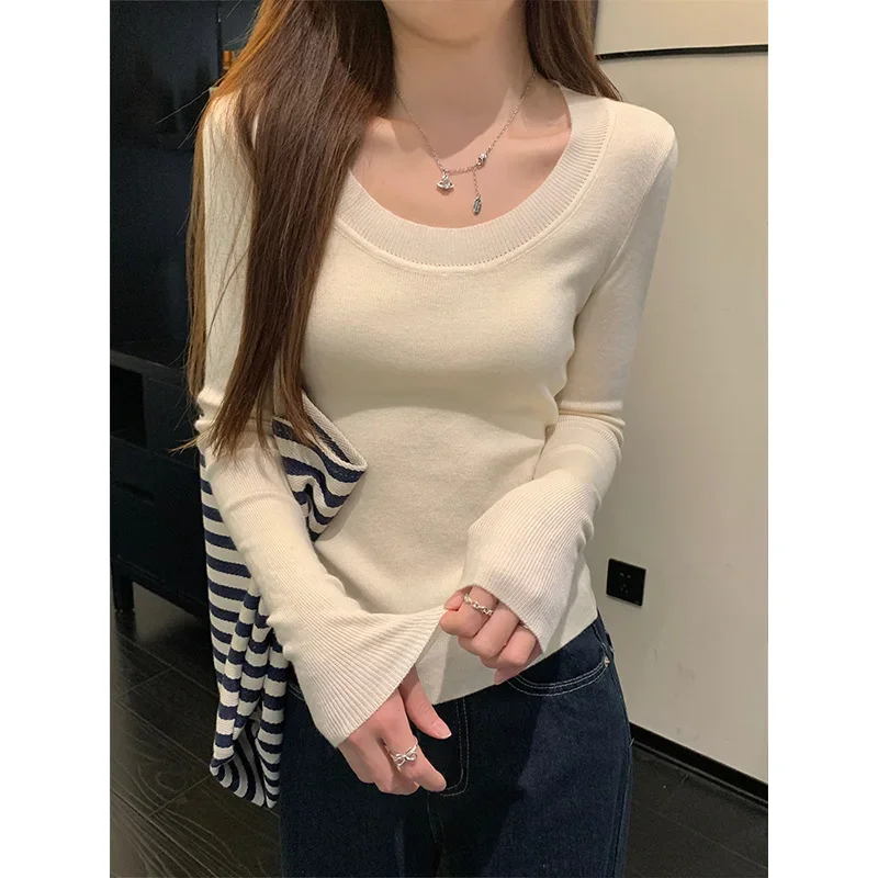 Женский трикотажный пуловер с длинным рукавом повседневный элегантный