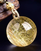 natural gold rutilated quartz pendant water drop brazil 2323mm gold rutilted necklace women men jewelry aaaaaaa