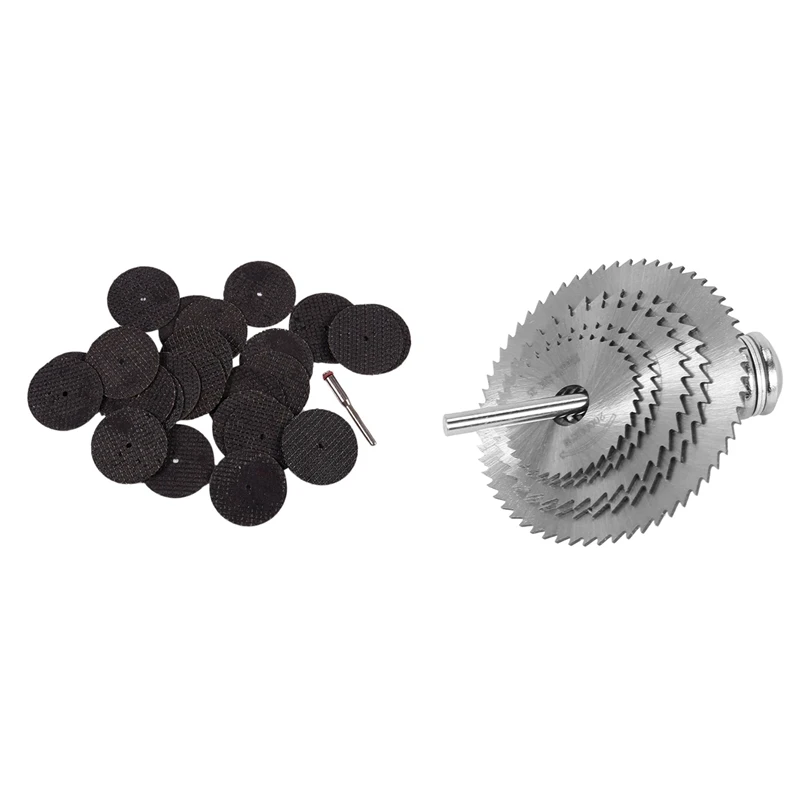 

25 PCS 32Mm Resin Cutting Wheel Discs Set Kit And 1 Mandrel & 6 Pcs 22-44Mm HSS Circular Saw Blade Cutting Discs Set