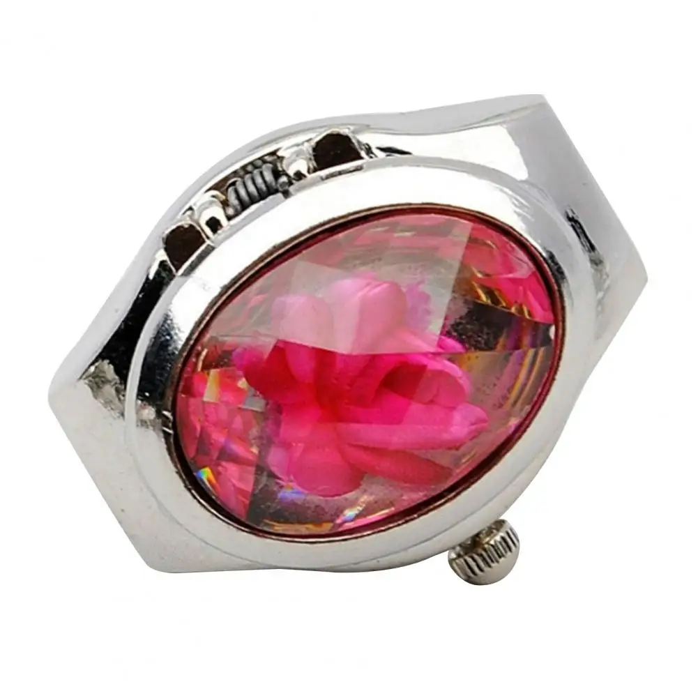 

Unisex Fashion Oval Flip Rhinestone Finger Ring Quartz Watch for Party Club