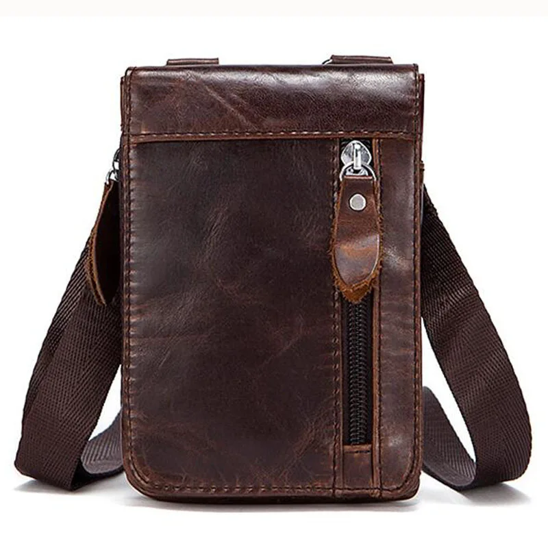Retro Men First Layer Cowhide  Shoulder Bag  fashion small Crossbody Bag Belt Waist Fanny Pack Purse Pouch Cell Phone Case New