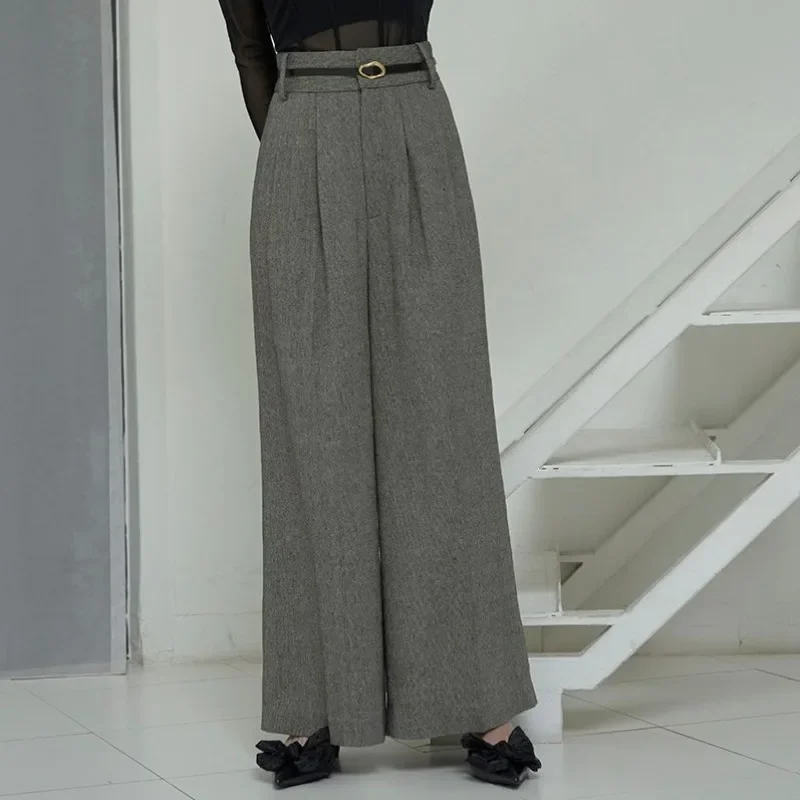 Брюки женские с завышенной талией широкими штанинами