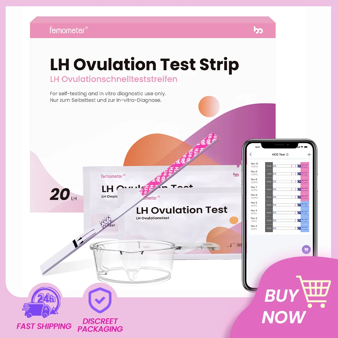 

Femometer 20 PCS Ovulation Test Strips LH Paper OPK Sensitive Fertility Predictor With Free Urine Cups Accurate Results On App