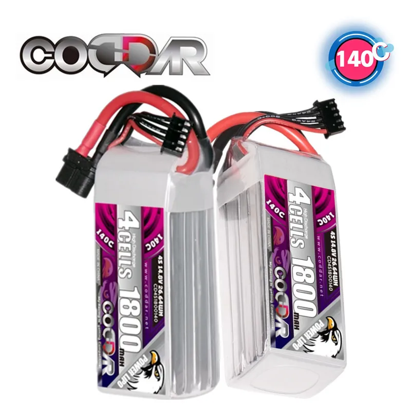 

2PCS CODDAR 4S 14.8V Lipo Battery 1800mAh 140C with XT60 Plug For RC FPV Helicopter Airplane Quadcopter UAV Drone Hobby